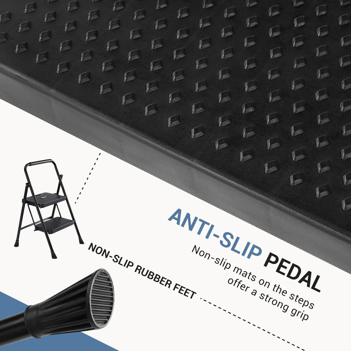 2 Step Stool with Anti-Slip Pedal & Handrail, 330lbs, Black Q982791