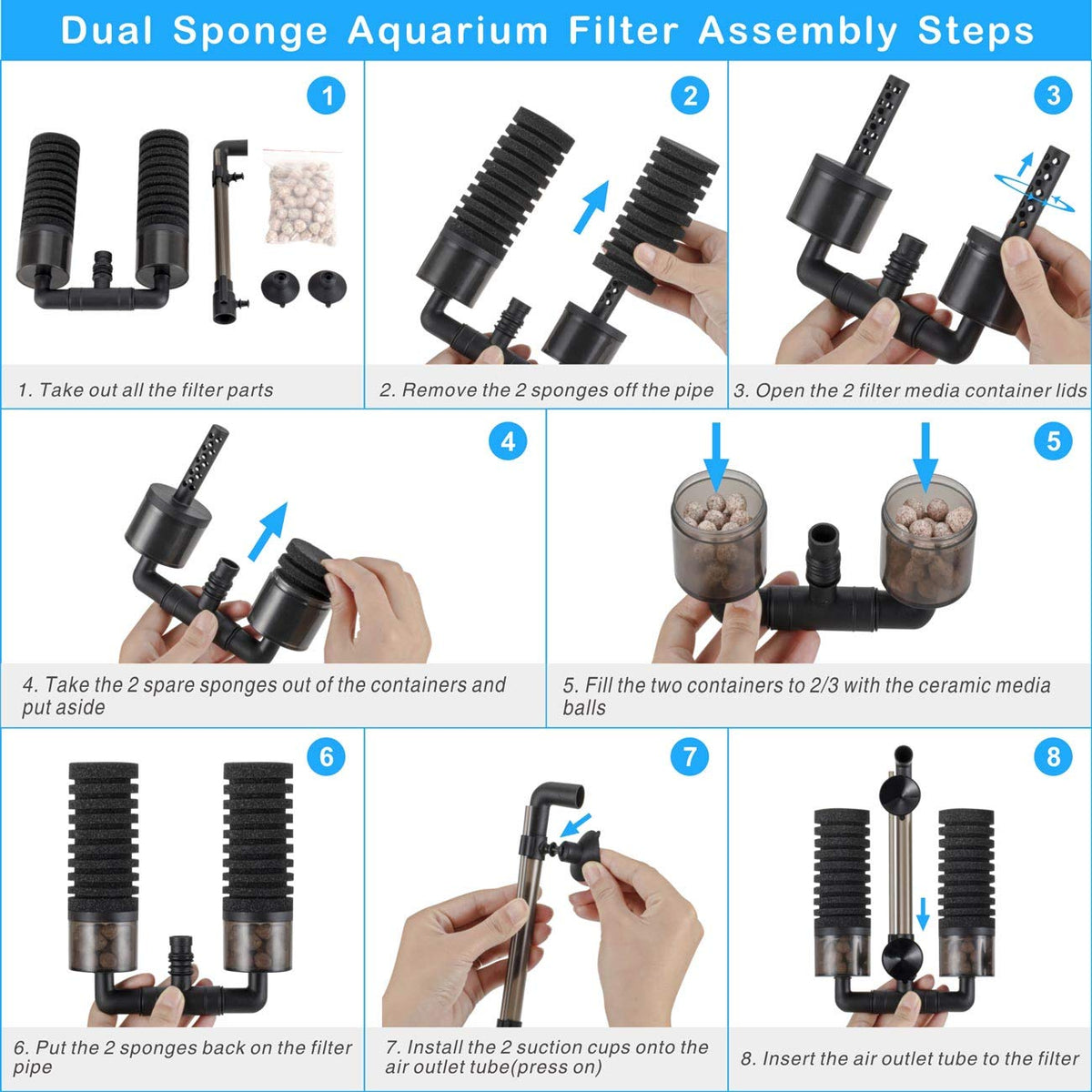 Aquarium Double Sponge Filter with Bio Ceramic Media Balls S47229