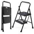 2 Step Stool with Anti-Slip Pedal & Handrail, 330lbs, Black Q982791
