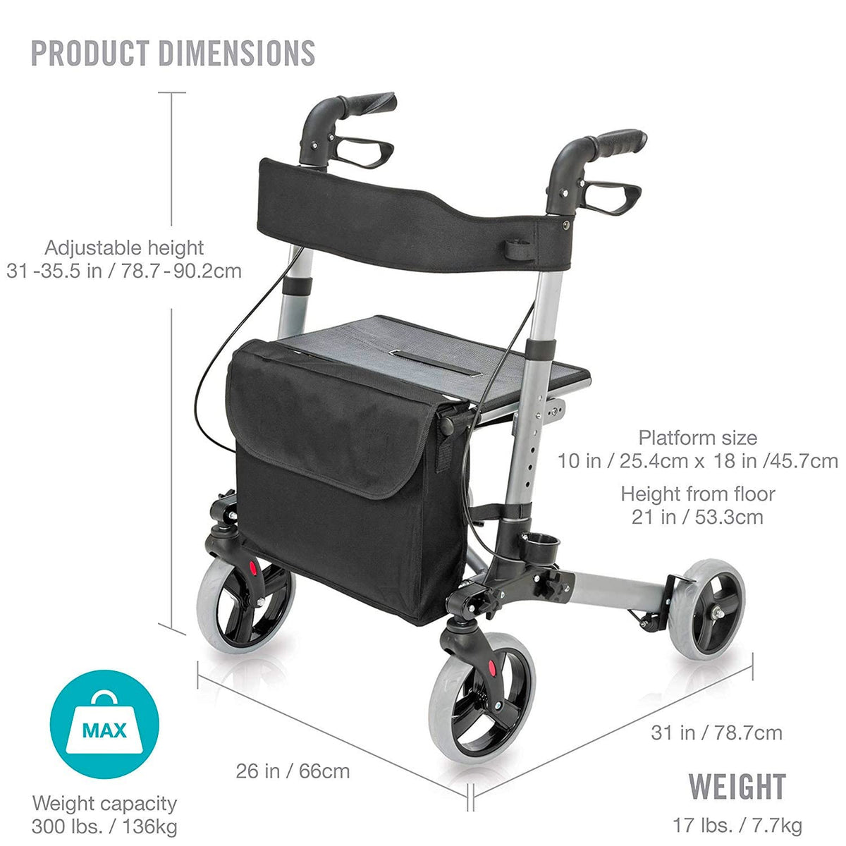 Adjustable Rollator with Seat and Backrest R661148
