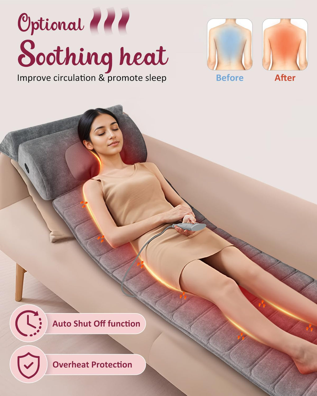 Full Body Massage Mat with Heat Detachable Neck Massager 10 Vibrating Motors J8428
