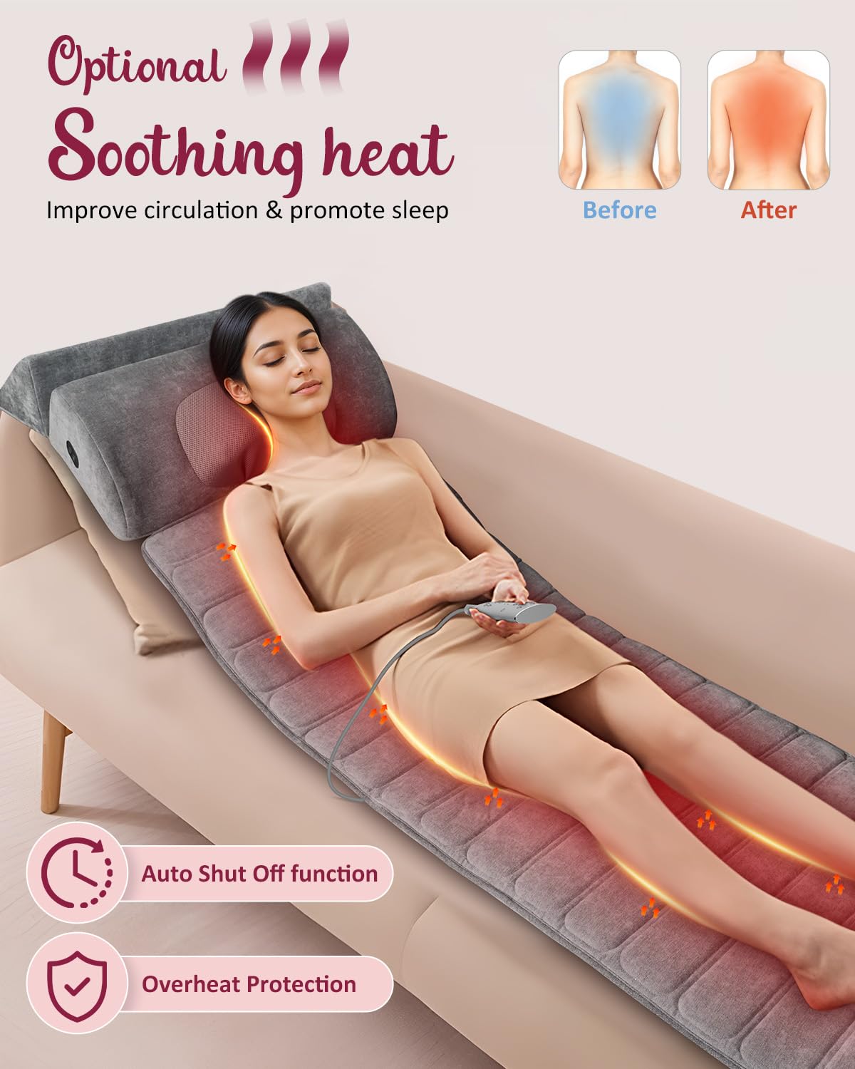 Full Body Massage Mat with Heat Detachable Neck Massager 10 Vibrating Motors J8428