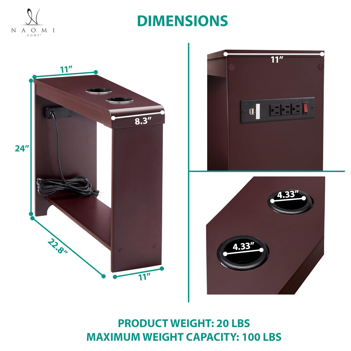 Cherry Nightstand with Charging Station O452136