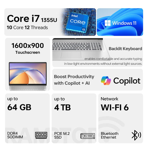 17.3" HD+ Touchscreen Laptop, 12th Gen Intel Core i7, 64GB RAM, 2TB SSD, Silver G2838