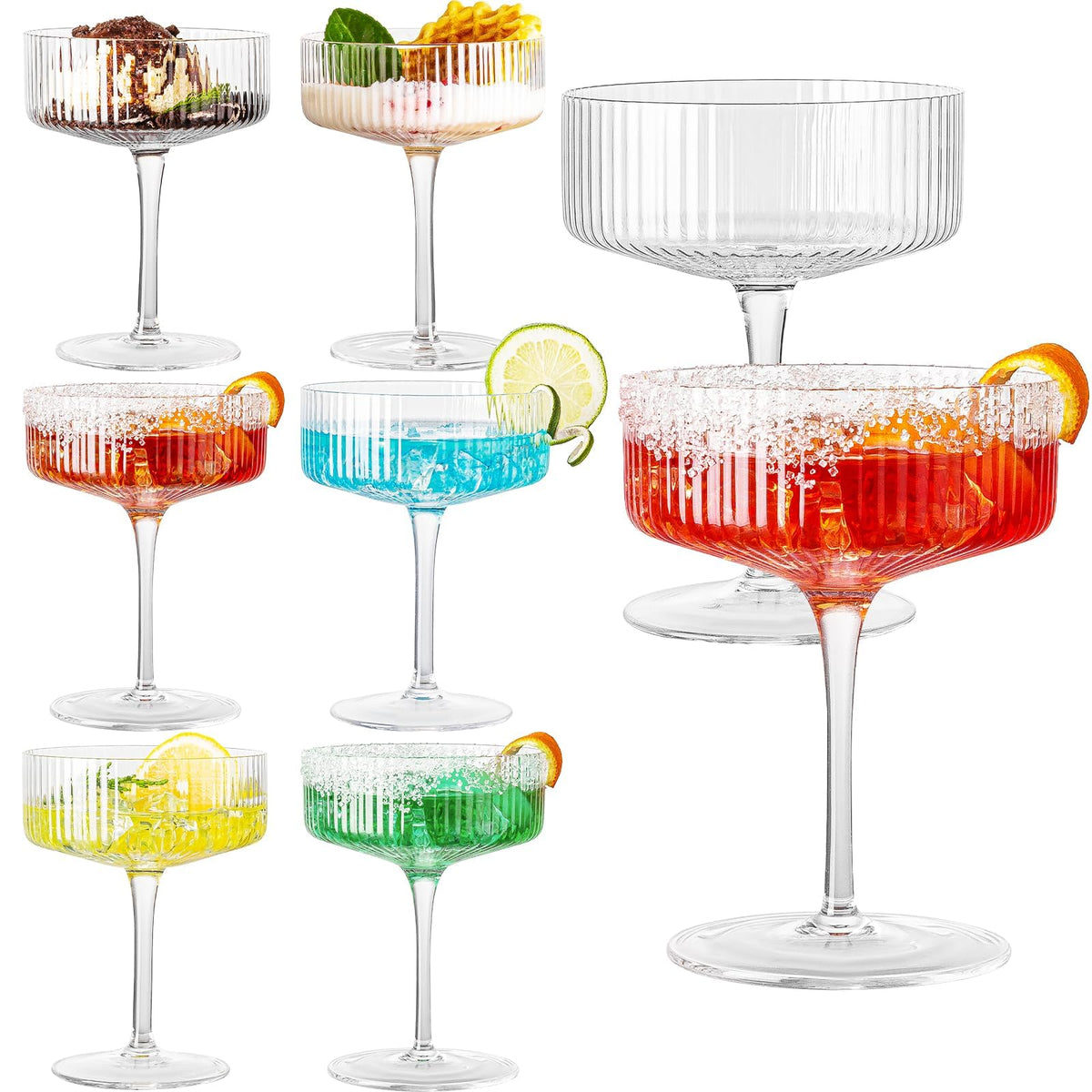 Set of 6 Ribbed Coupe Cocktail Glasses T129273