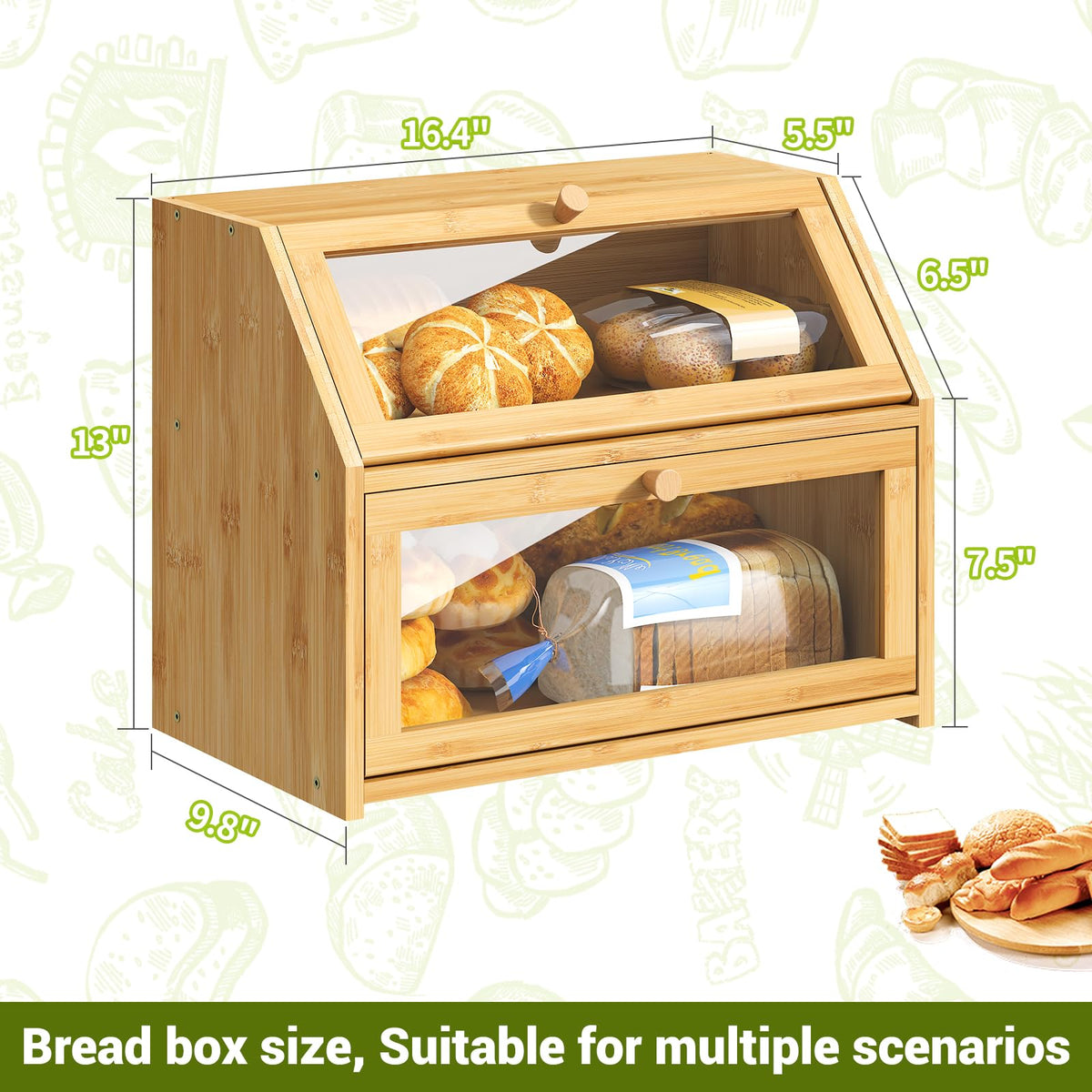 Double Layer Bamboo Wooden Bread Box G7848
