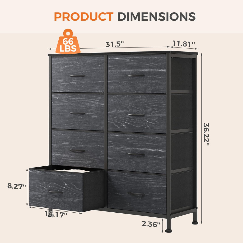 Black 8 Drawer Fabric Dresser T7368