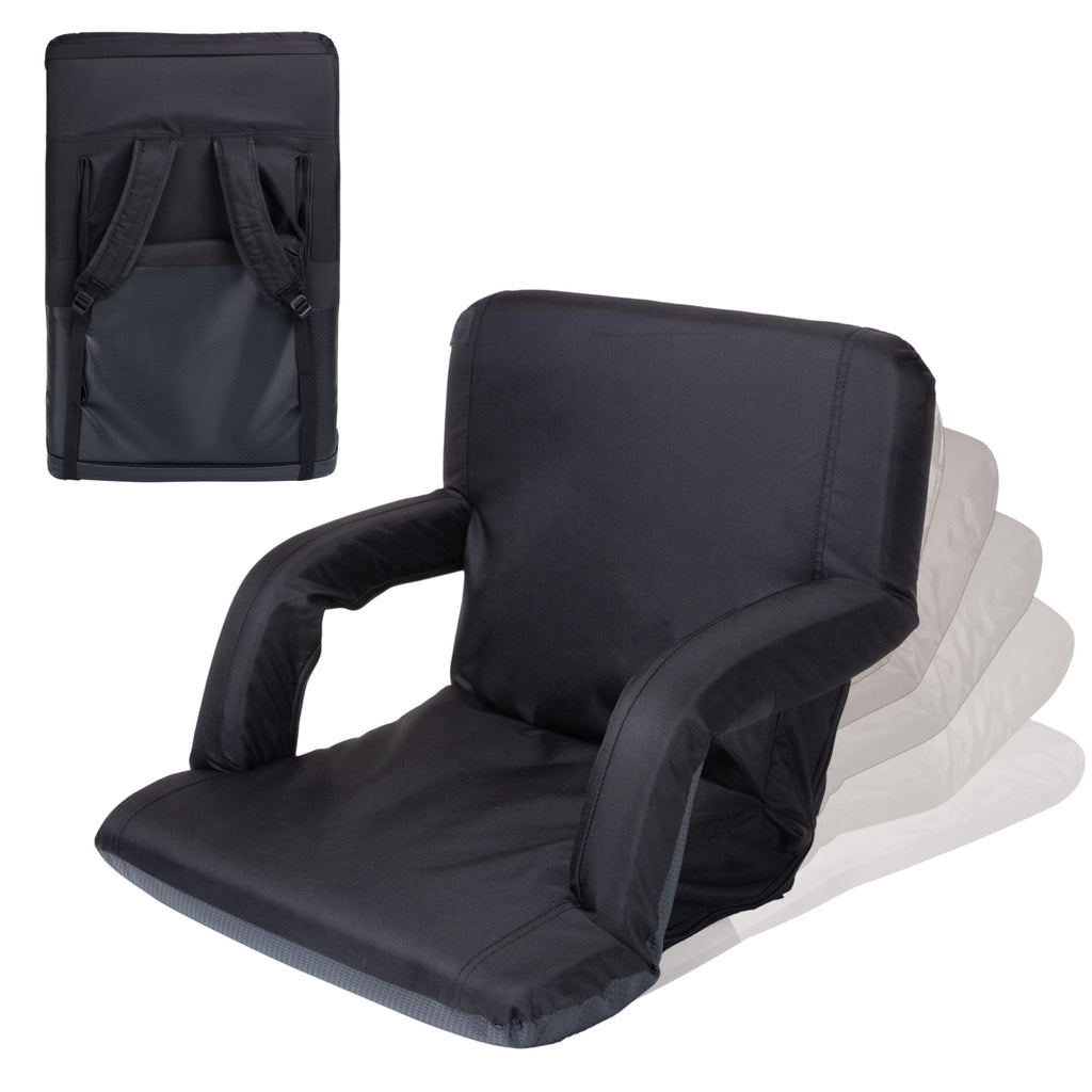 Portable Reclining Folding Stadium Seat with Back Support, Black C252