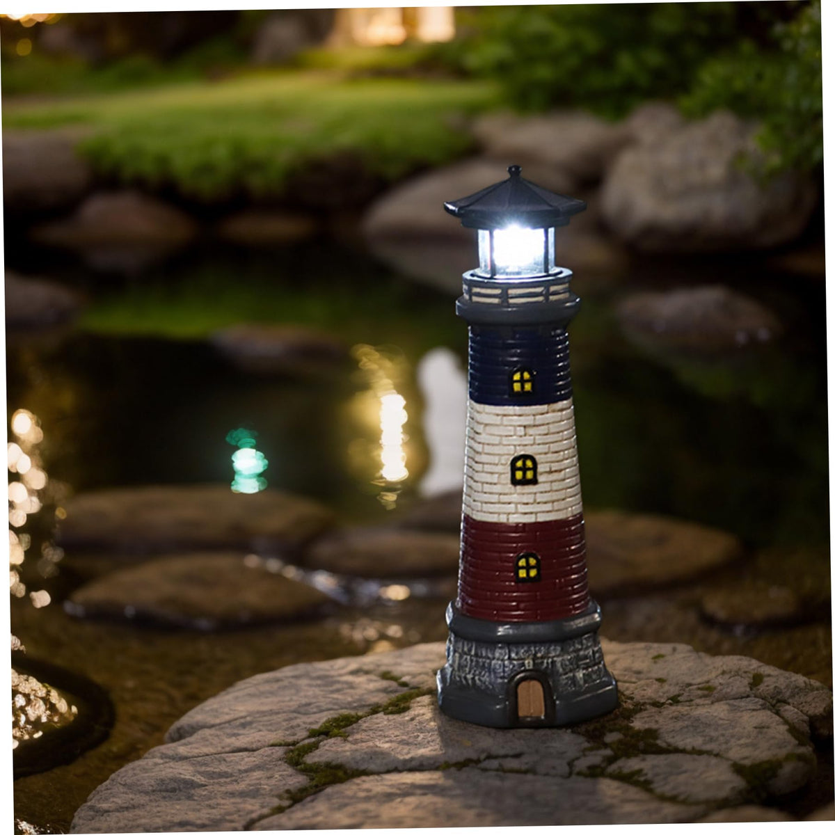 15" Tall Waterproof Resin Lighthouse Lamp with Rotating LED U7232