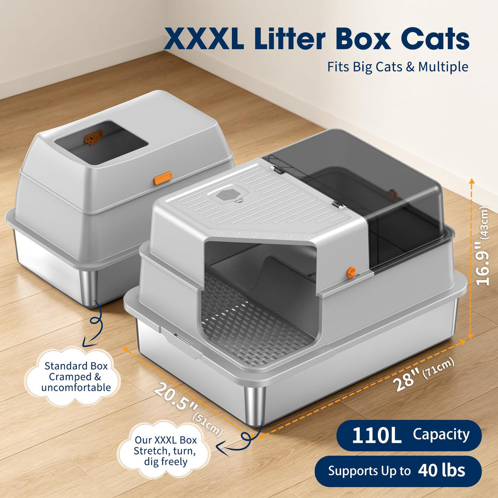 XXXL Stainless Steel Cat Litter Box with Lid X563508