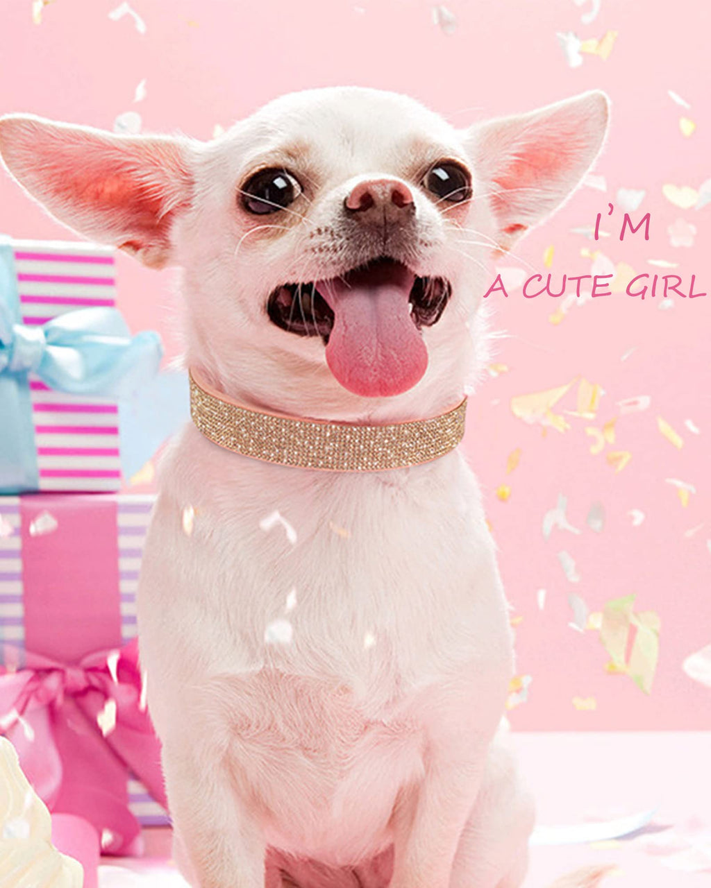 Pink Adjustable Leather Suede Rhinestone Dog Collar W399530