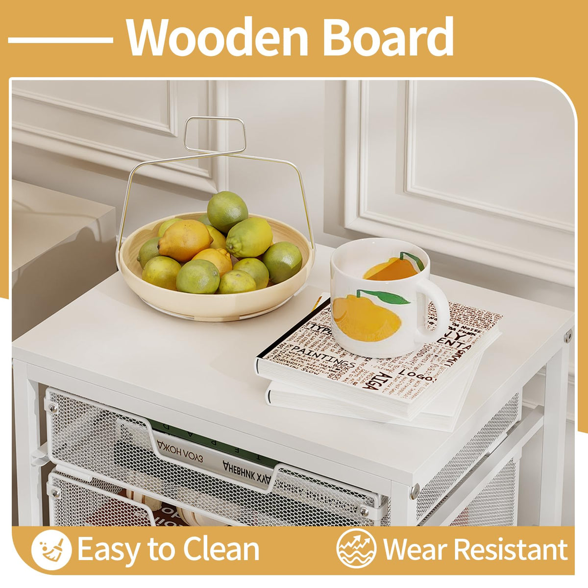 White 5 Drawer Rolling Utility Cart with Wooden Tabletop G12806