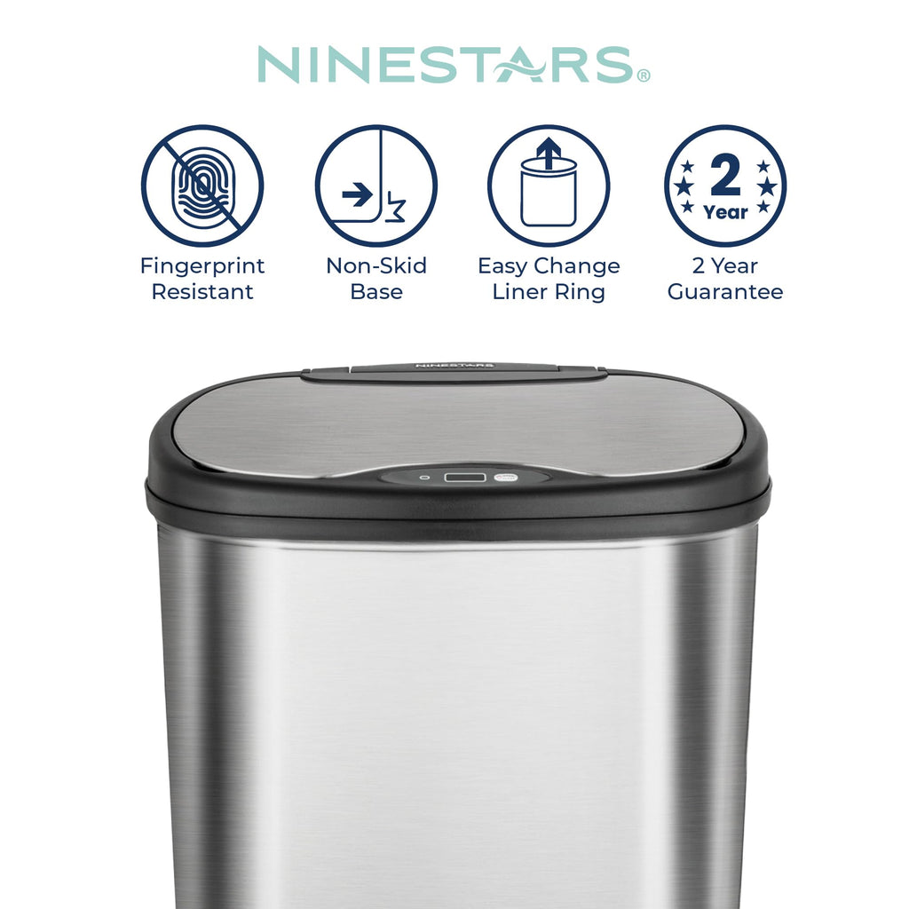 13 Gallon Oval Automatic Trash Can, 50L Touchless Motion Sensor Garbage Can with Odor-Sealing Lid & One-Touch Manual Mode, Silver Stainless Steel, Black Trim S388753