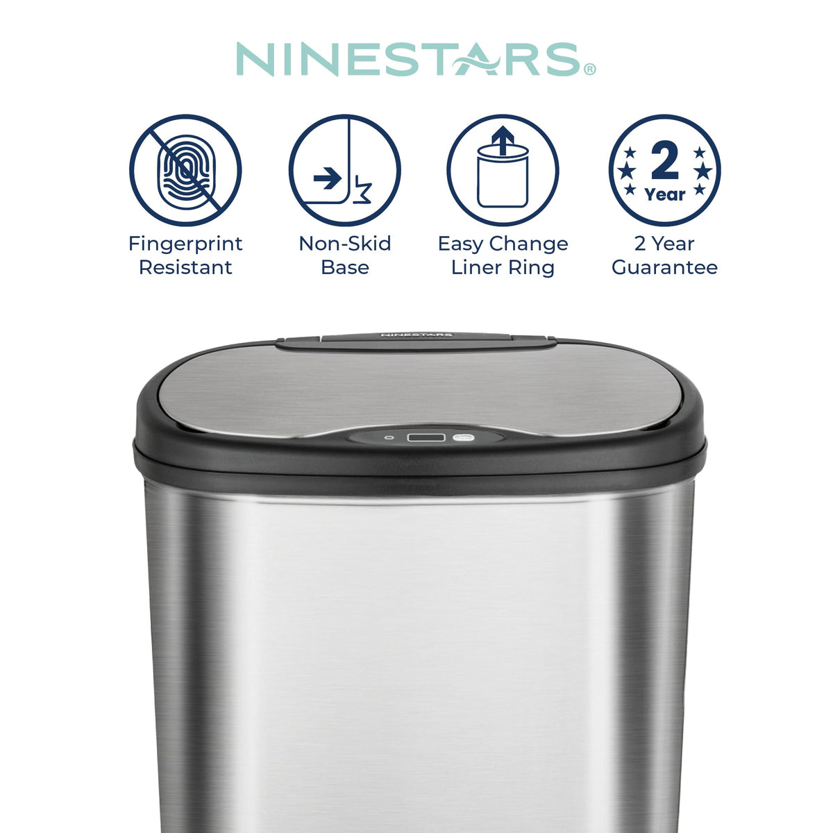 13 Gallon Oval Automatic Trash Can, 50L Touchless Motion Sensor Garbage Can with Odor-Sealing Lid & One-Touch Manual Mode, Silver Stainless Steel, Black Trim S388753