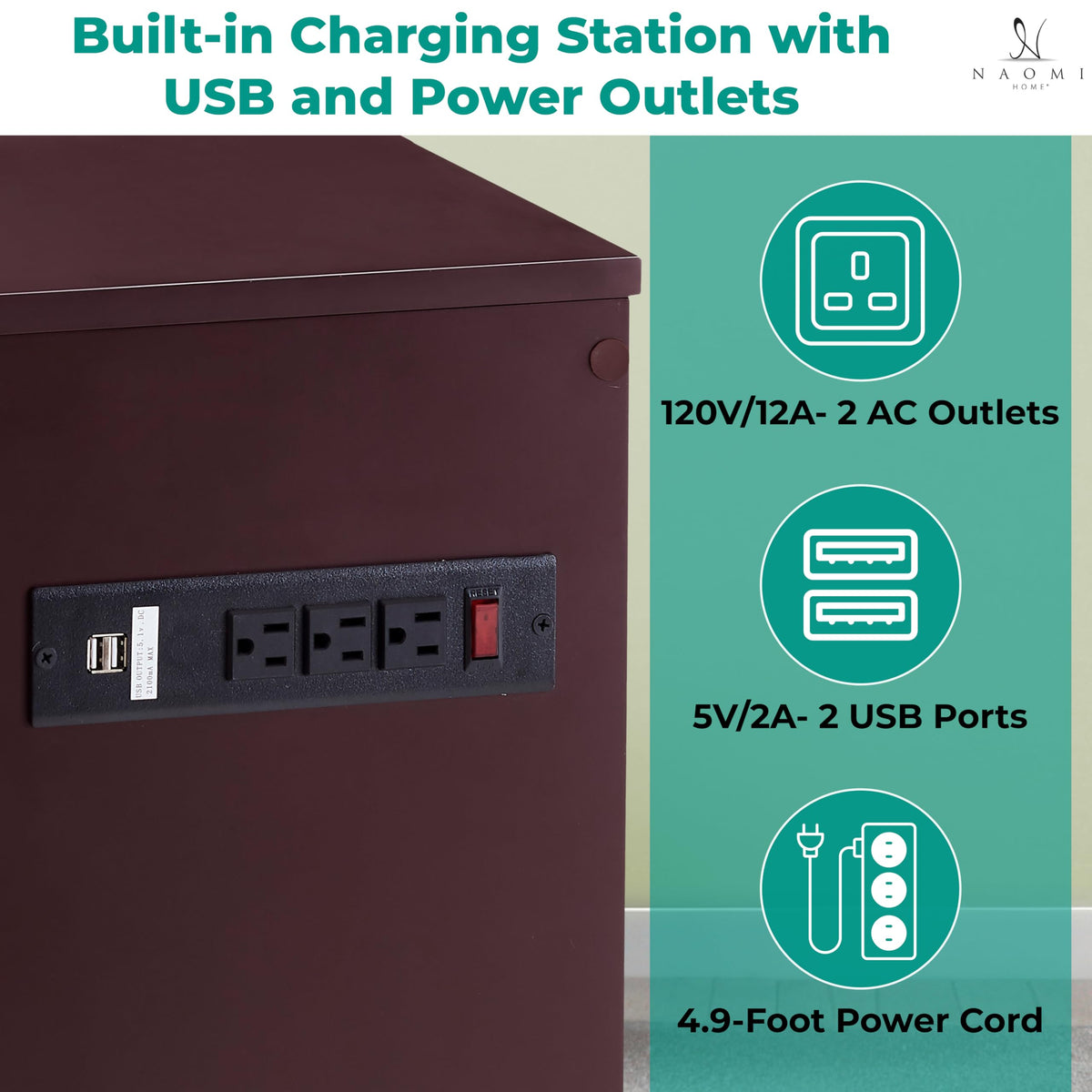 Cherry Nightstand with Charging Station O452136