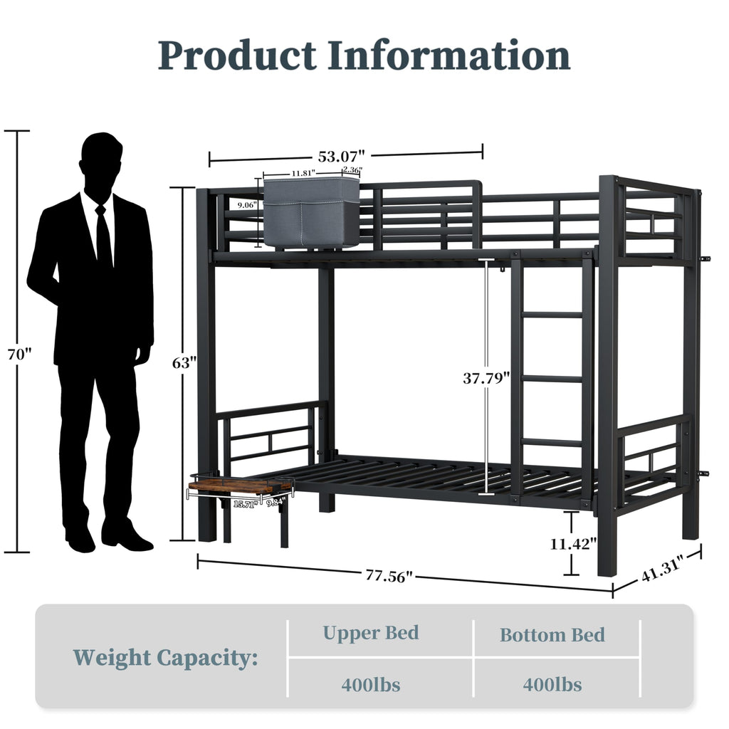 Twin Over Twin Heavy Duty Metal Bunk Bed with Guardrail C744209
