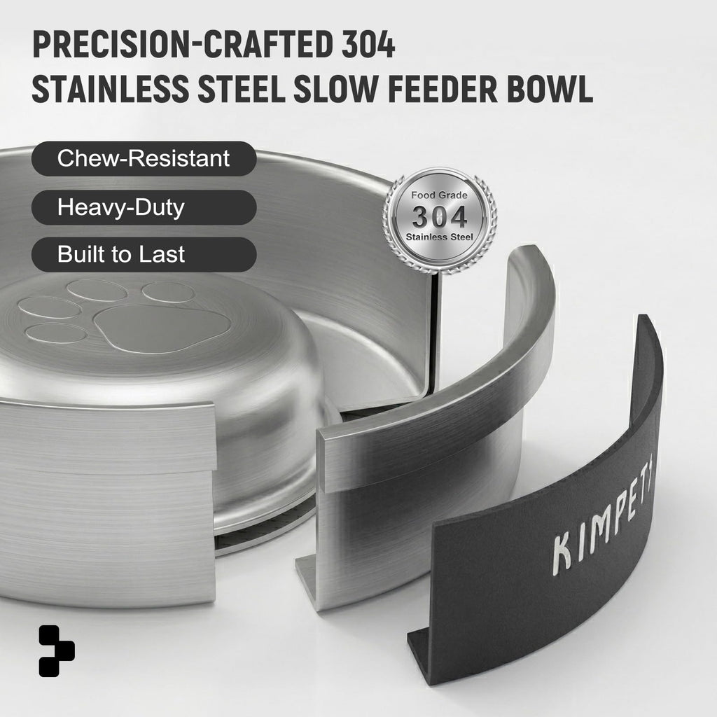 Black 2 Cups Stainless Steel Non-Slip Dog Slow Feeder Bowl Q141