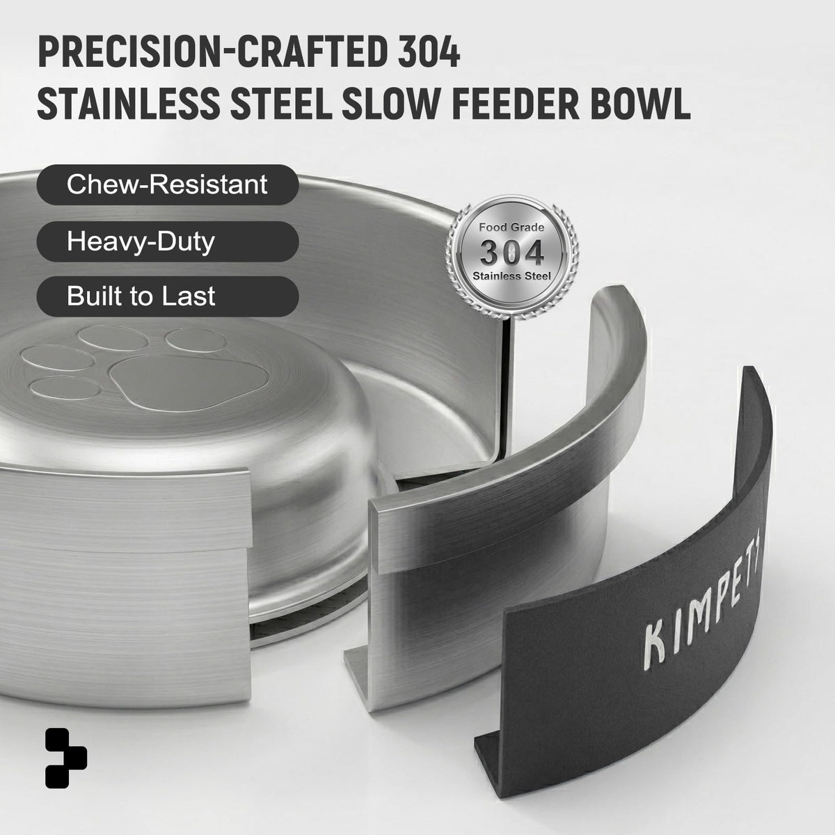 Black 2 Cups Stainless Steel Non-Slip Dog Slow Feeder Bowl Q141
