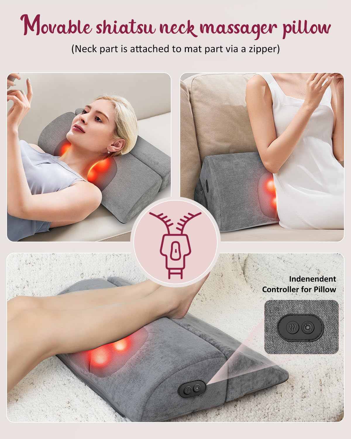 Full Body Massage Mat with Heat Detachable Neck Massager 10 Vibrating Motors J8428