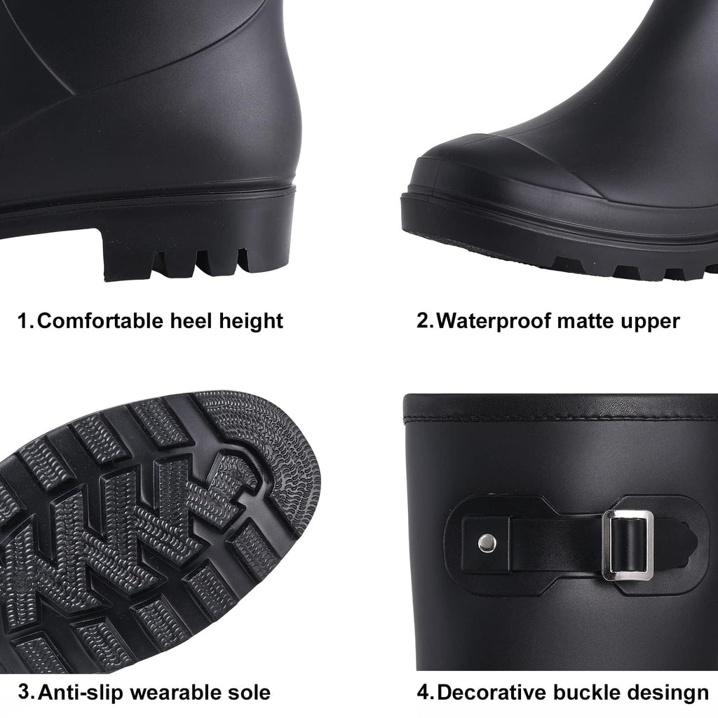 Mid Calf Waterproof Rain Boots with Buckle N287159