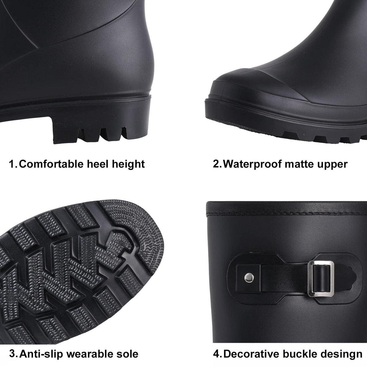Mid Calf Waterproof Rain Boots with Buckle N287159