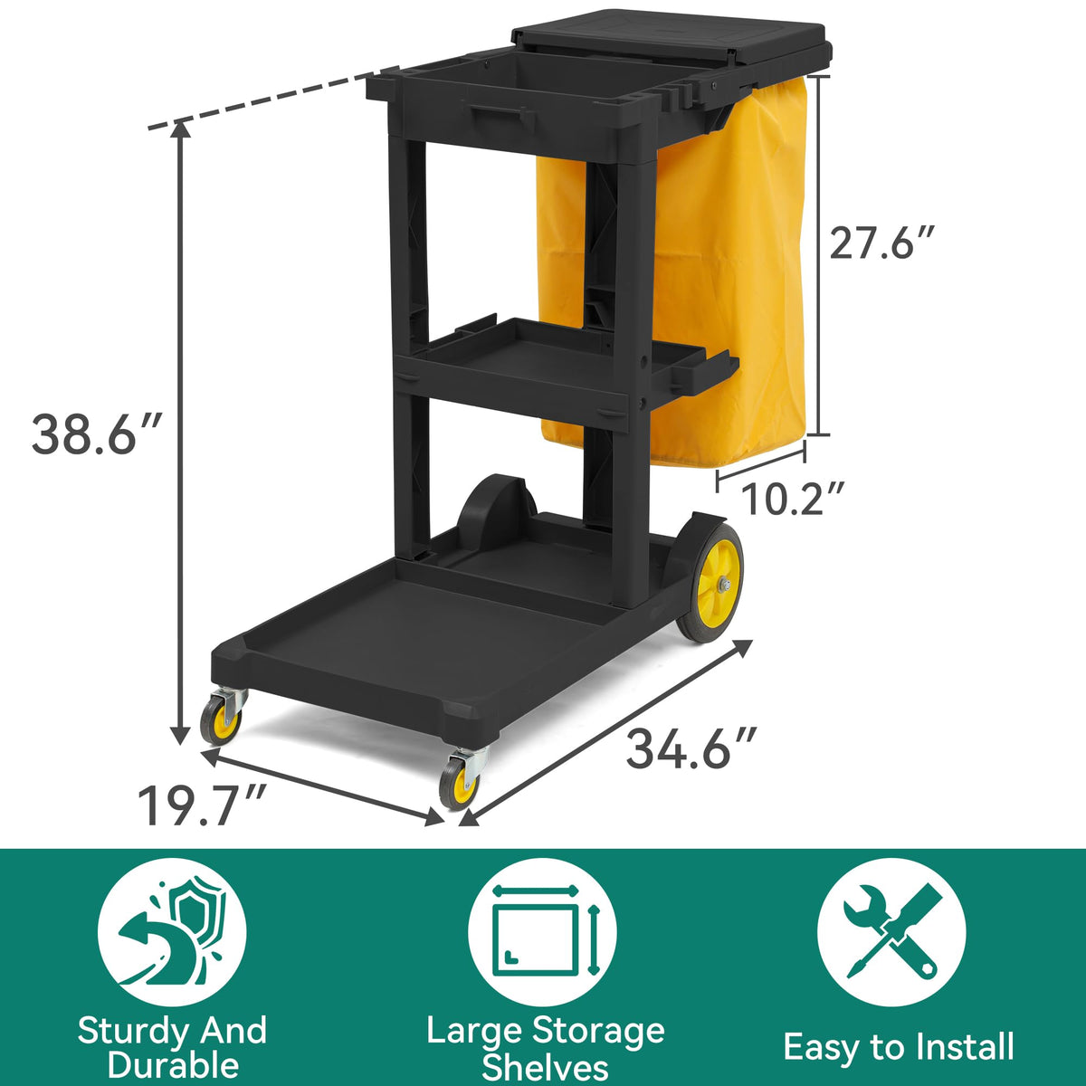 Black 3-Shelf Cleaning Cart on Wheels I52033
