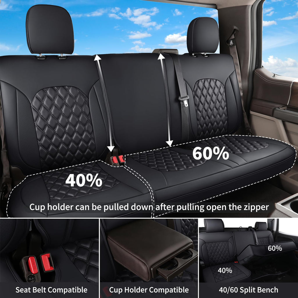 Leather Pickup Seat Cushion Cover Full Set Black N1307