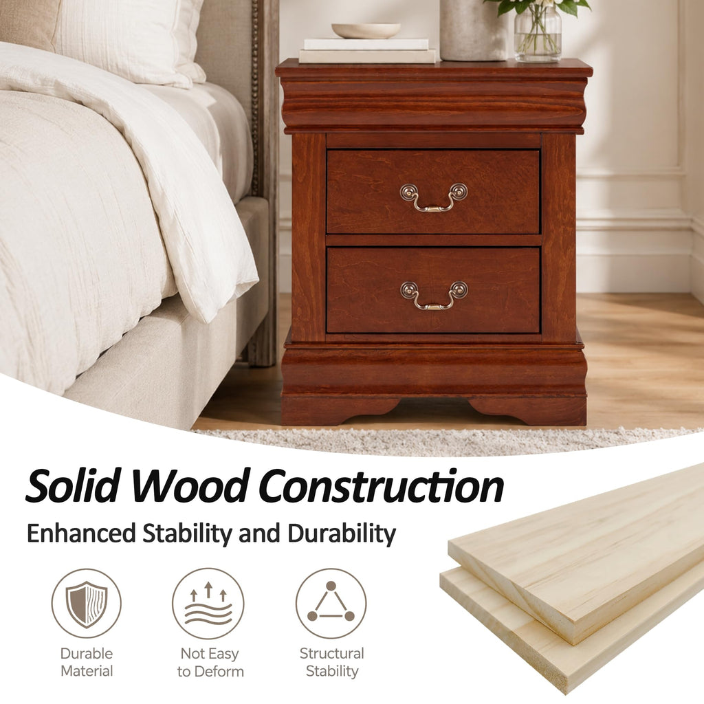 Cherry Wood Nightstands Set of 2 with Drawers S8813
