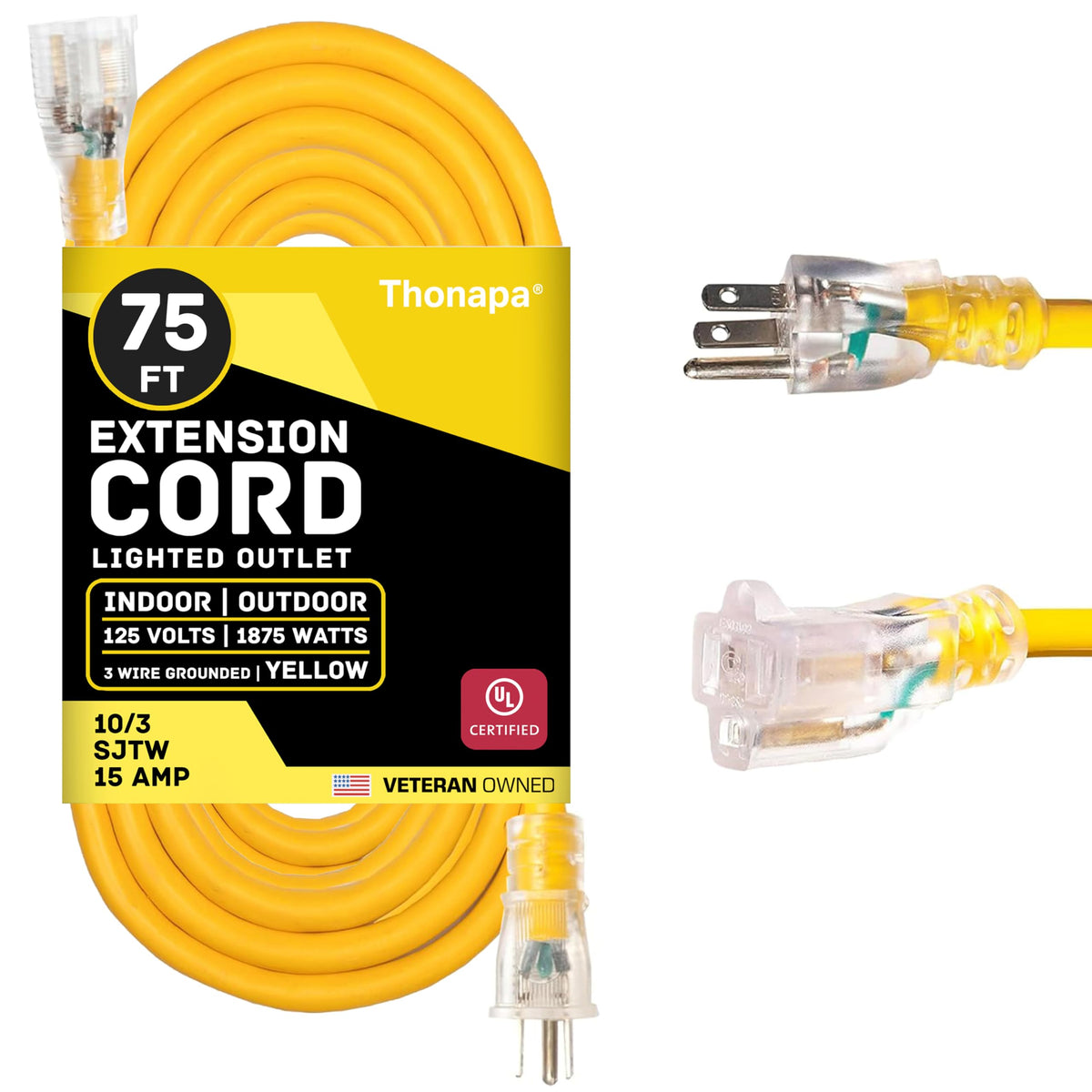Black Oil Resistant 12 Gauge Extension Cord 100 ft and Yellow 10 Gauge Extension Cord 75 ft R970