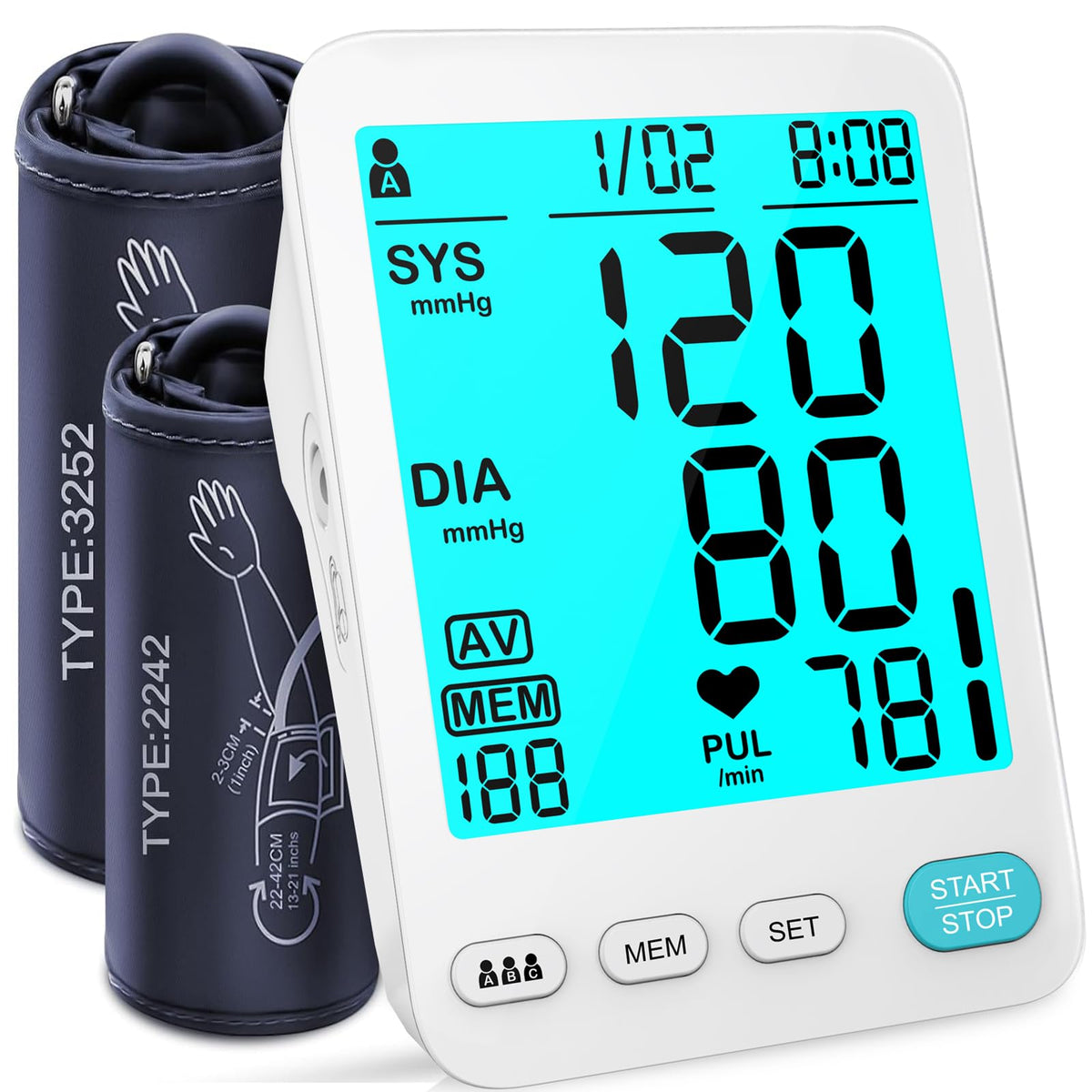 Automatic Upper Arm Blood Pressure Monitor Adjustable Cuffs Large LCD Digital Display V523646