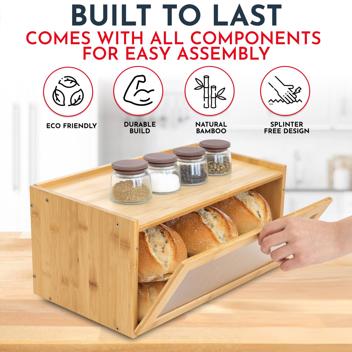 Bamboo Bread Box with Acrylic Window W5139