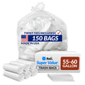 55-60 Gallon Heavy Duty Clear Trash Bags with Ties F674926
