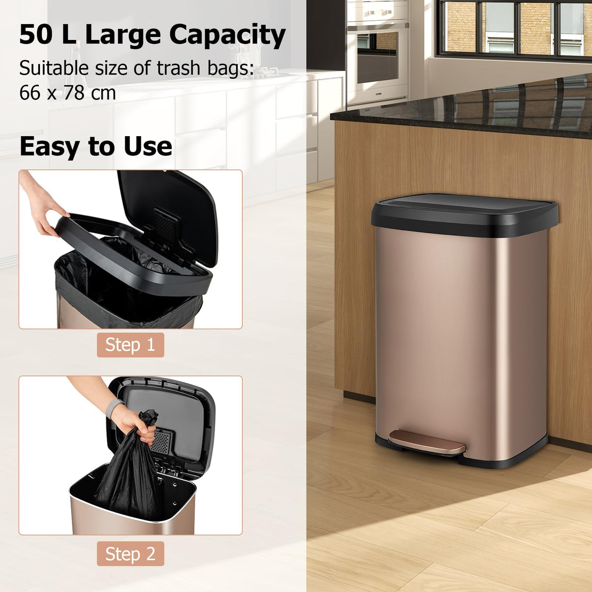 50L Stainless Steel Recycling Pedal Bin M379791