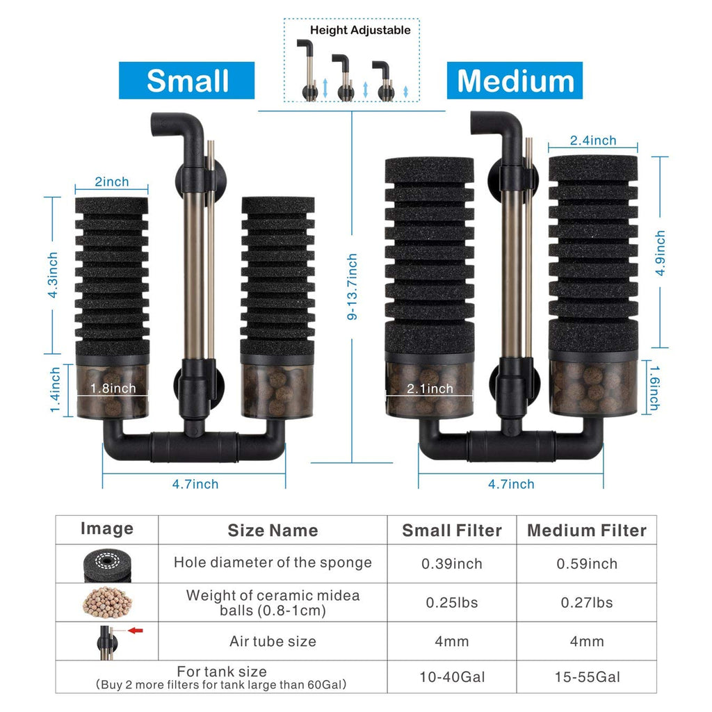 Aquarium Double Sponge Filter with Bio Ceramic Media Balls S47229