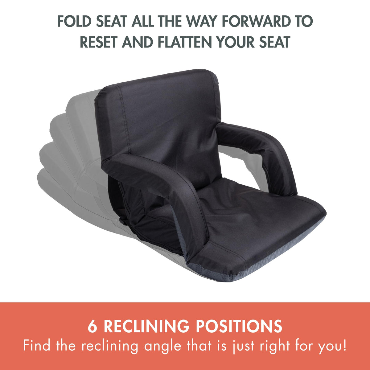 Portable Reclining Folding Stadium Seat with Back Support, Black C252