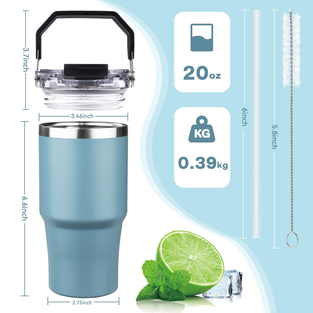 20oz Stainless Steel Insulated Tumbler with Handle and Flip Straw Lid K631