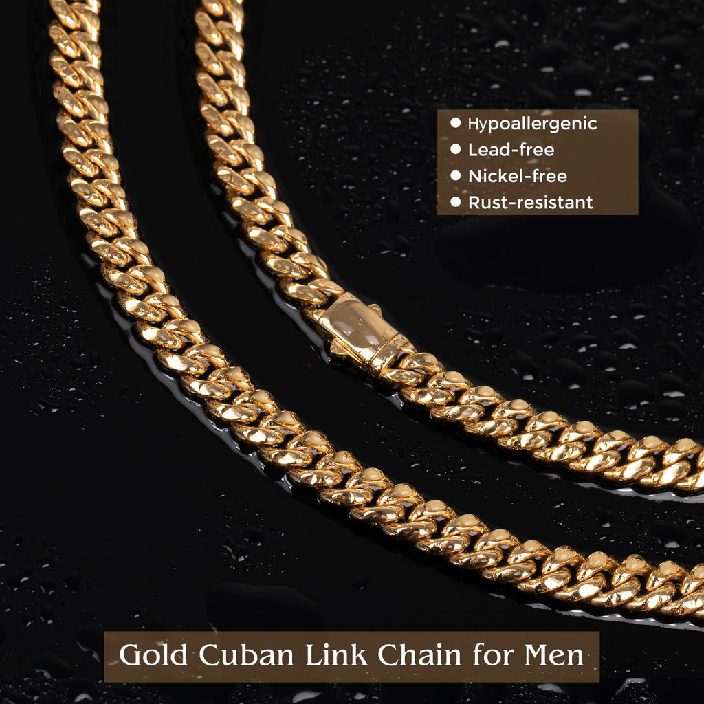 8mm Gold Cuban Link Chain 316L Stainless Steel Necklace W6080