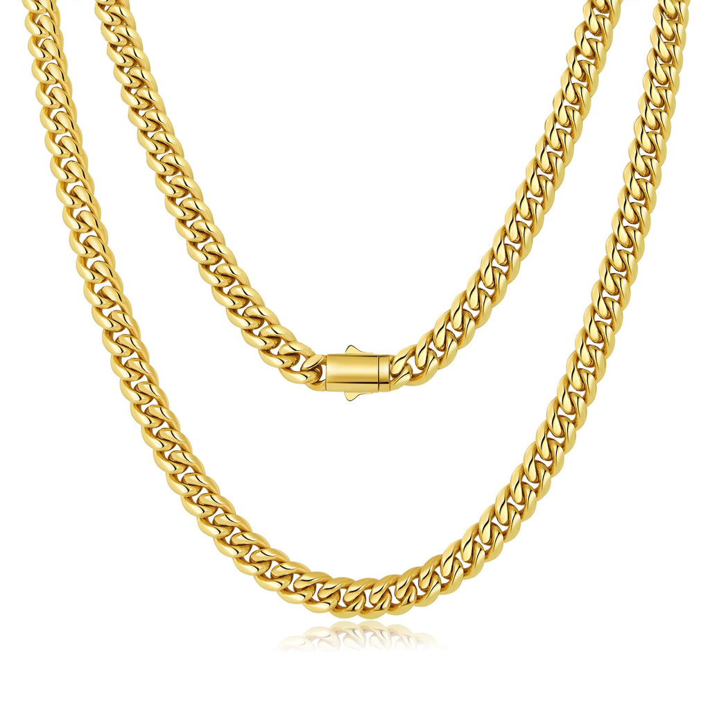 8mm Gold Cuban Link Chain 316L Stainless Steel Necklace W6080