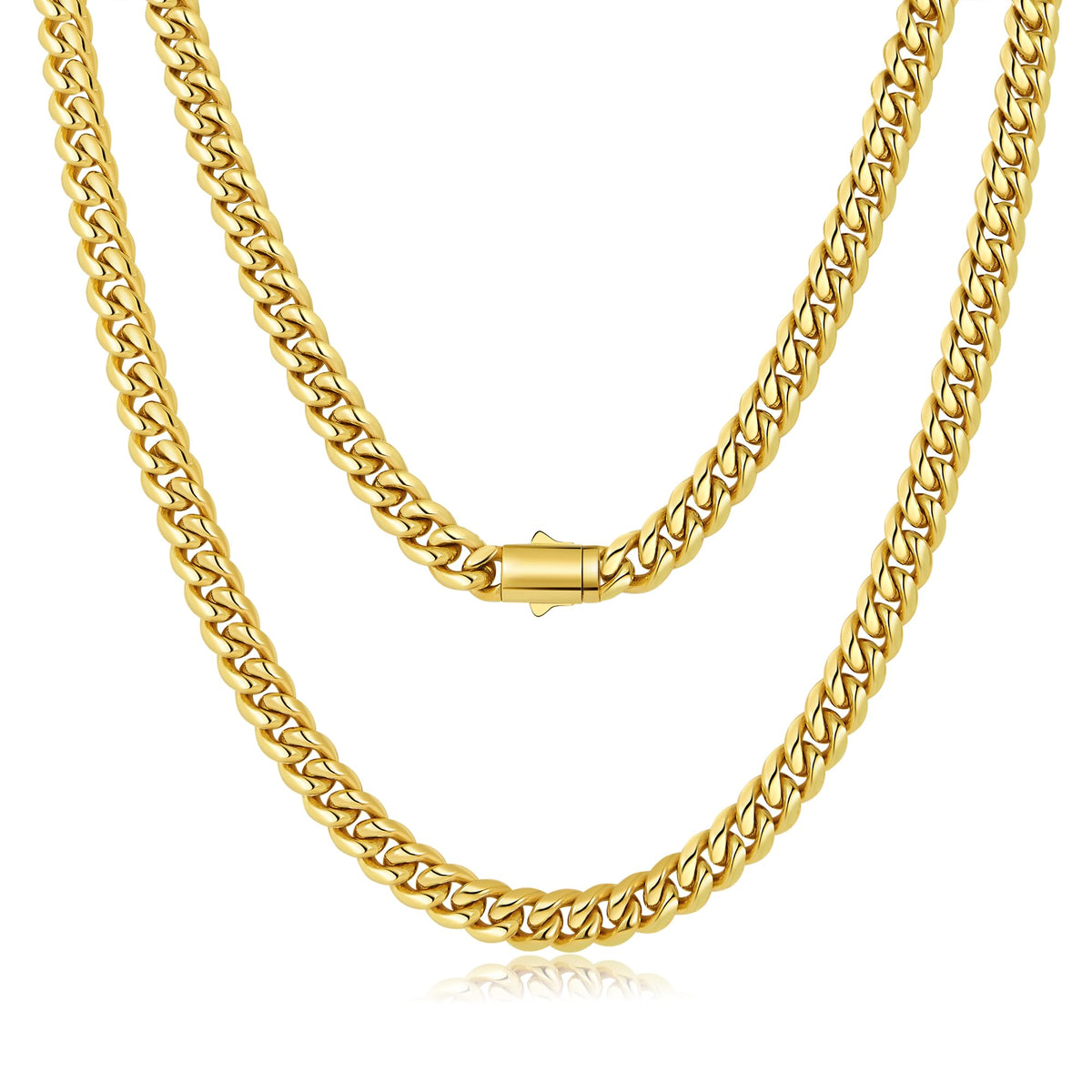 8mm Gold Cuban Link Chain 316L Stainless Steel Necklace W6080