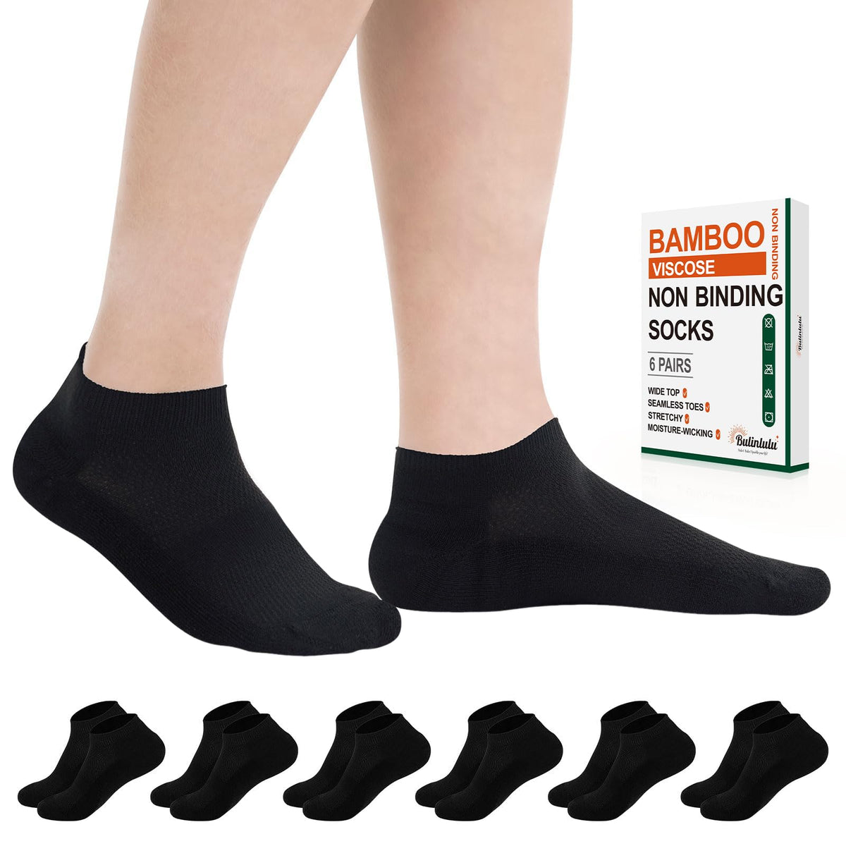 6 Pairs Low Cut Non Binding Bamboo Seamless Socks D488