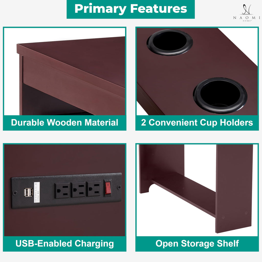 Cherry Nightstand with Charging Station O452136