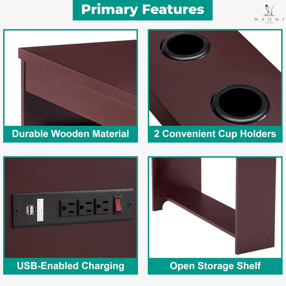 Cherry Nightstand with Charging Station O452136