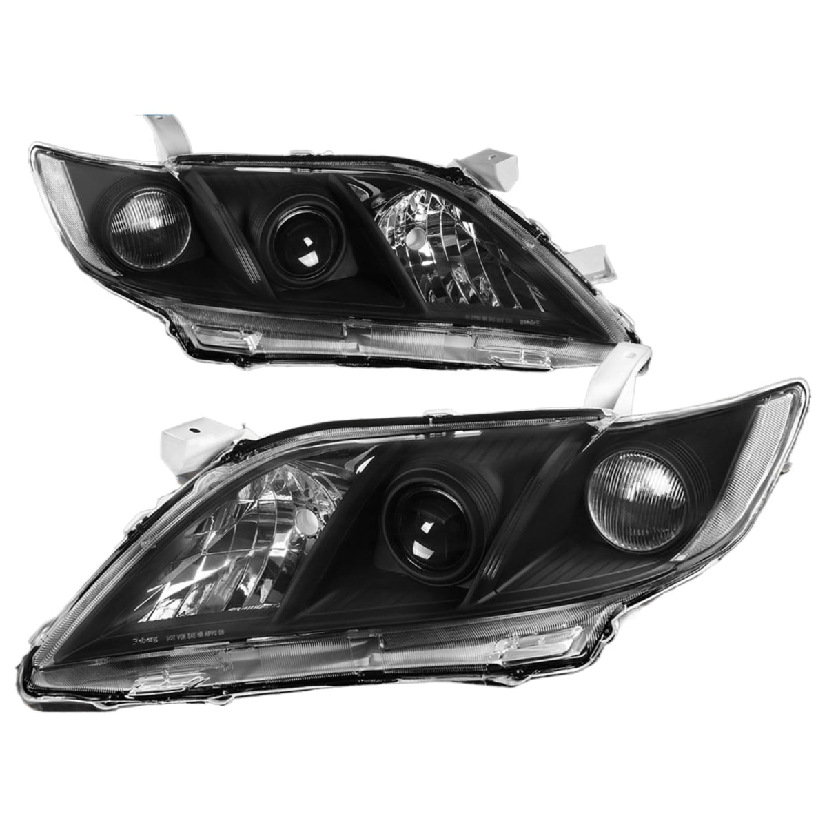 Projector Headlights Assembly Compatible With 2007-2009 Toyota Camry Sedan Driver Passenger Side Halogen Black Housing Clear Lens L364