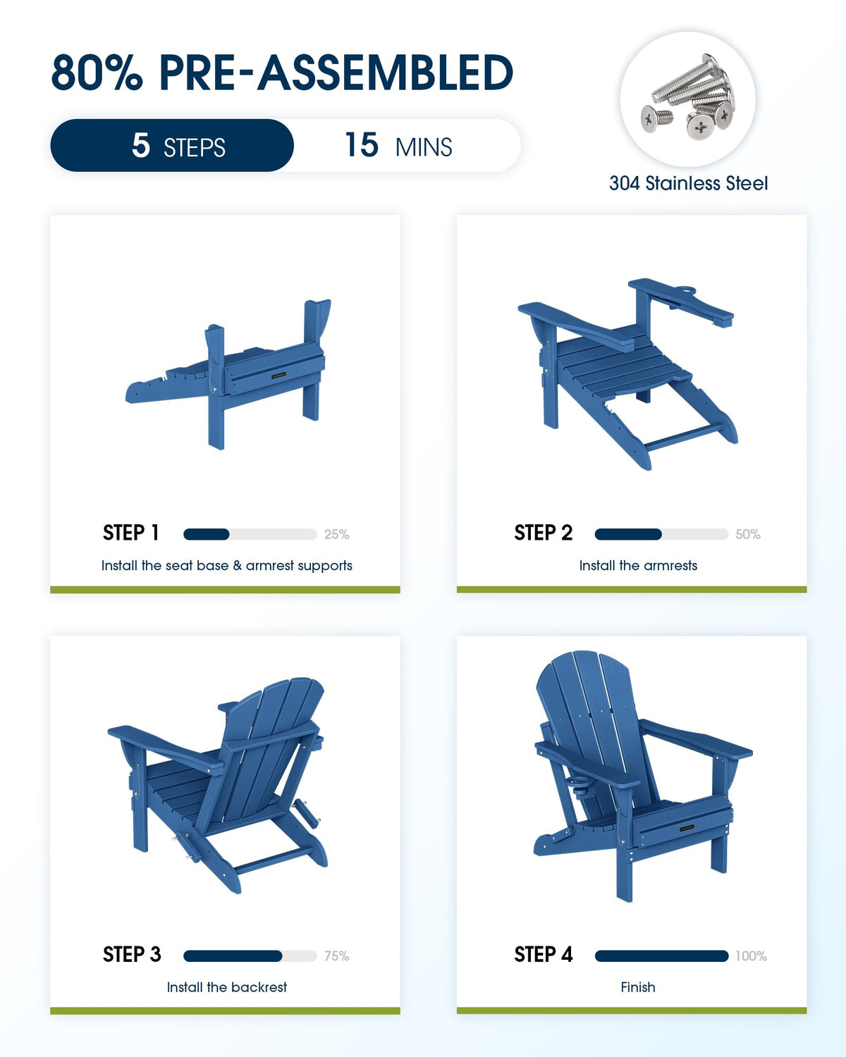 Folding Adirondack Chair Navy Blue E149