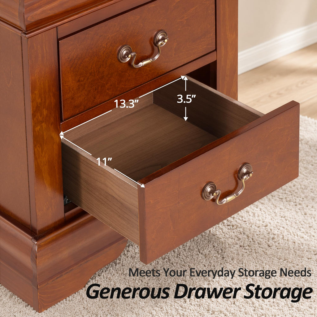 Cherry Wood Nightstands Set of 2 with Drawers S8813