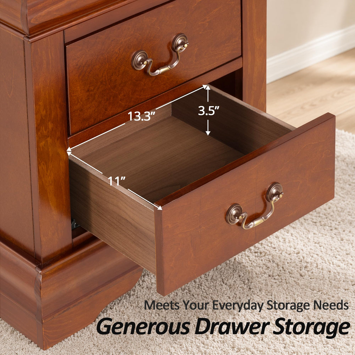 Cherry Wood Nightstands Set of 2 with Drawers S8813