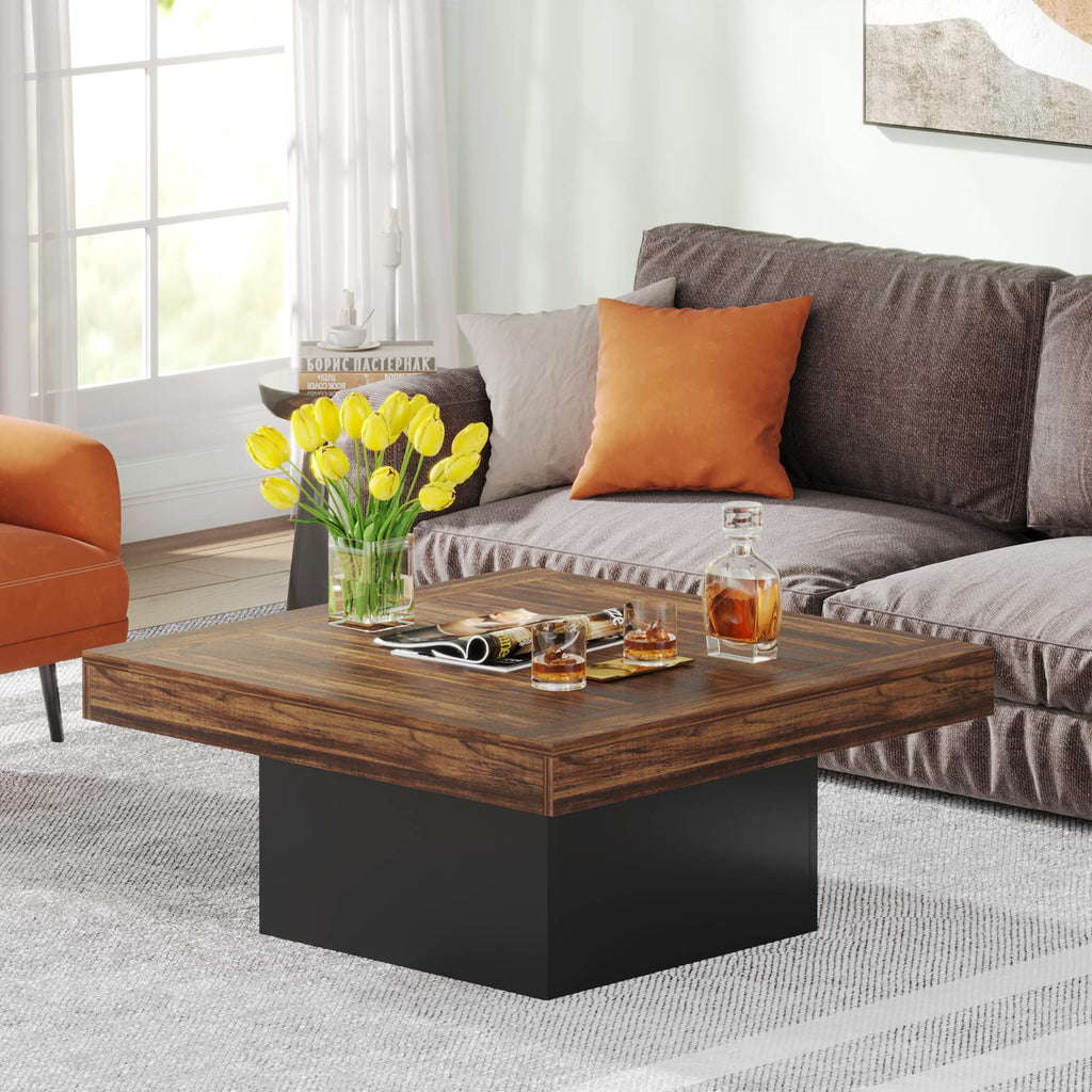 35.4-Inch Square Wood Coffee Table with LED Light M882586