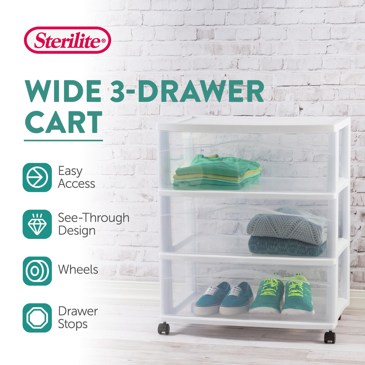 Wide 3 Drawer Plastic Rolling Storage Cart G4134