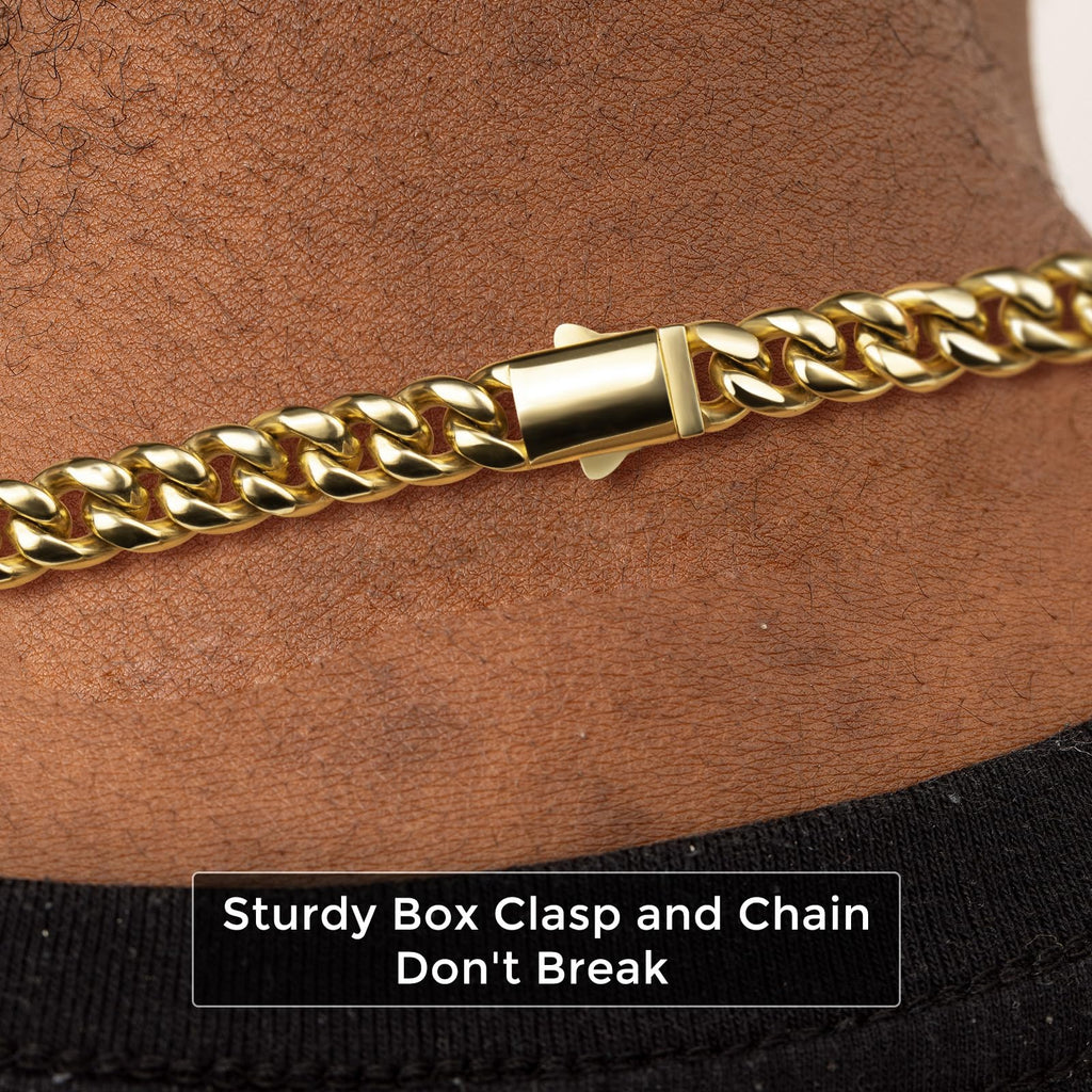 8mm Gold Cuban Link Chain 316L Stainless Steel Necklace W6080