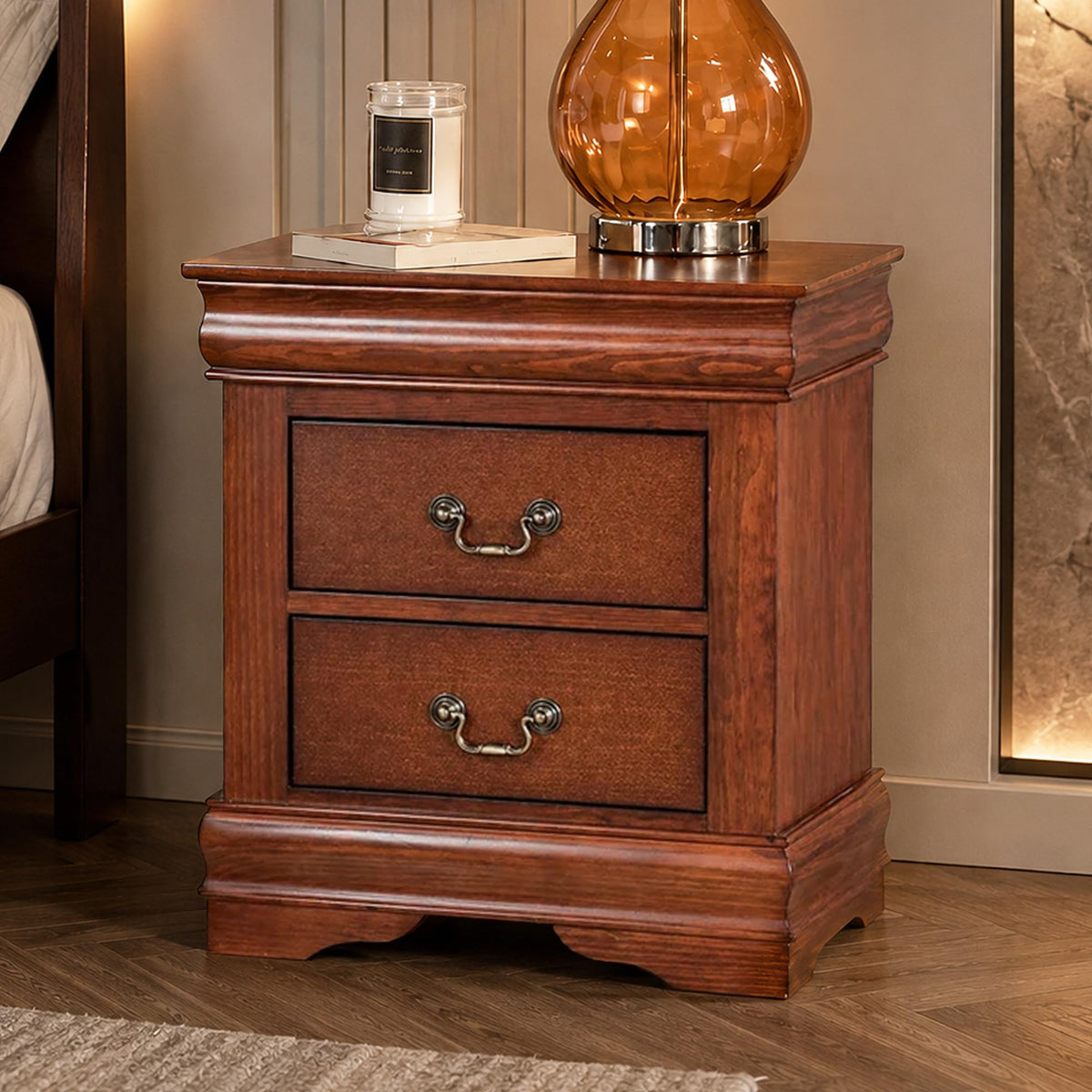 Cherry Wood Nightstands Set of 2 with Drawers S8813